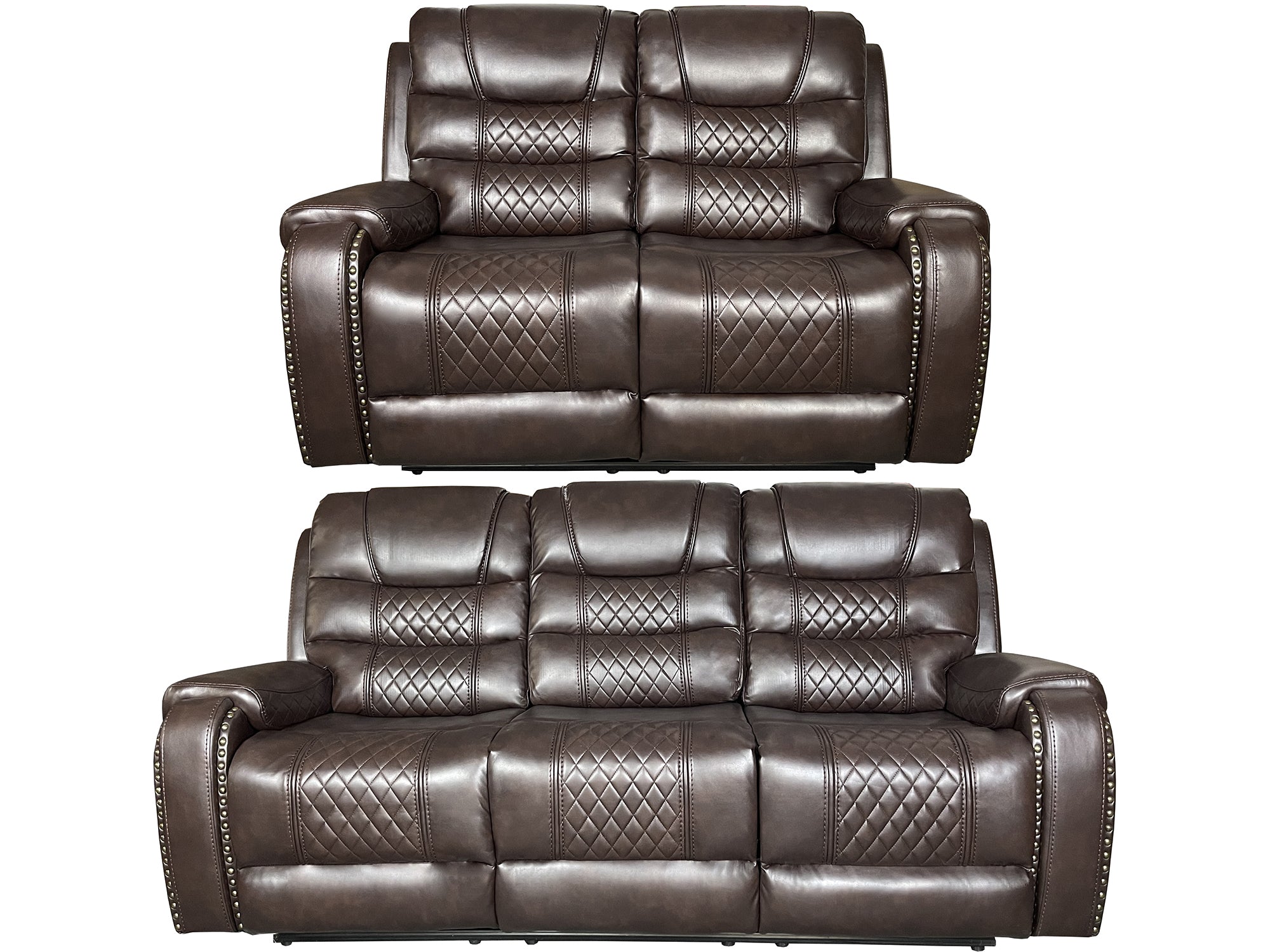 ALASKA 3+2 RECLINER LEATHER AIRE SOFA - BROWN